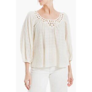 💕MAX STUDIO💕 Openwork Bubble Sleeve Top ~ Antique White Small S NWT